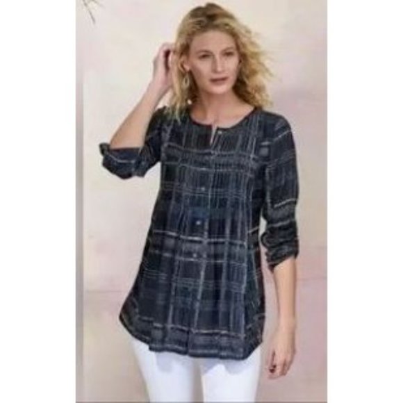 Soft Surroundings Womens Multicolor Plaid Tunic Top with Beading M Boho Party - Picture 1 of 12